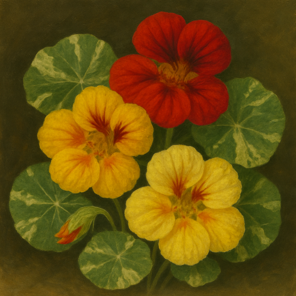Nasturtium Tom Thumb Series – Alaska Mixed – 40 Seeds 🌿🌸