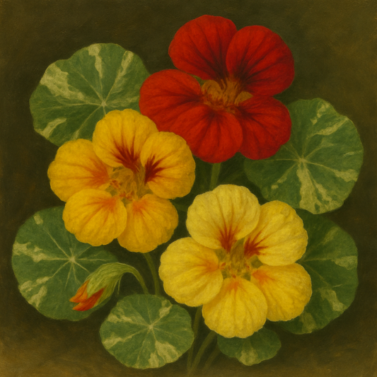 Nasturtium Tom Thumb Series – Alaska Mixed – 40 Seeds 🌿🌸